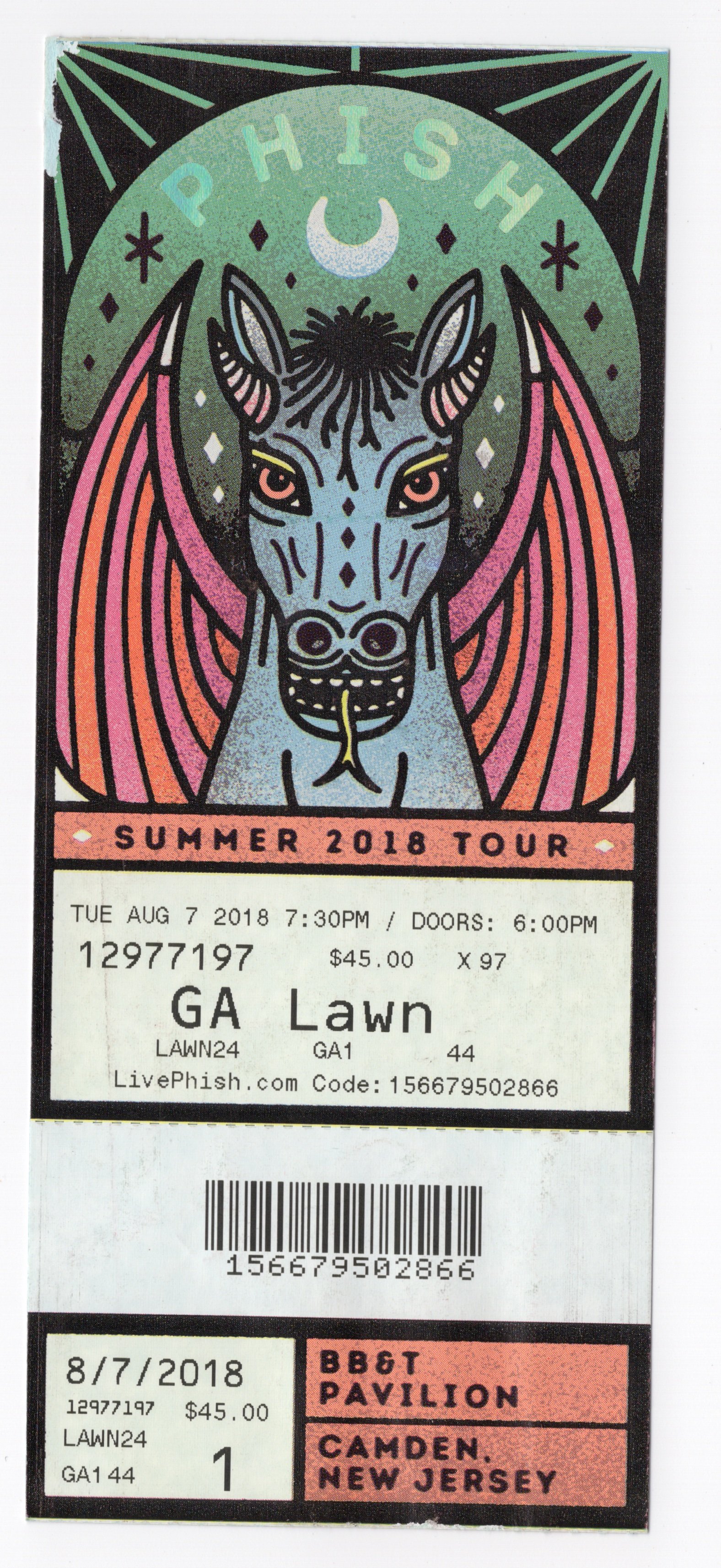 Ticket for 2018-08-07 at BB&T Pavilion