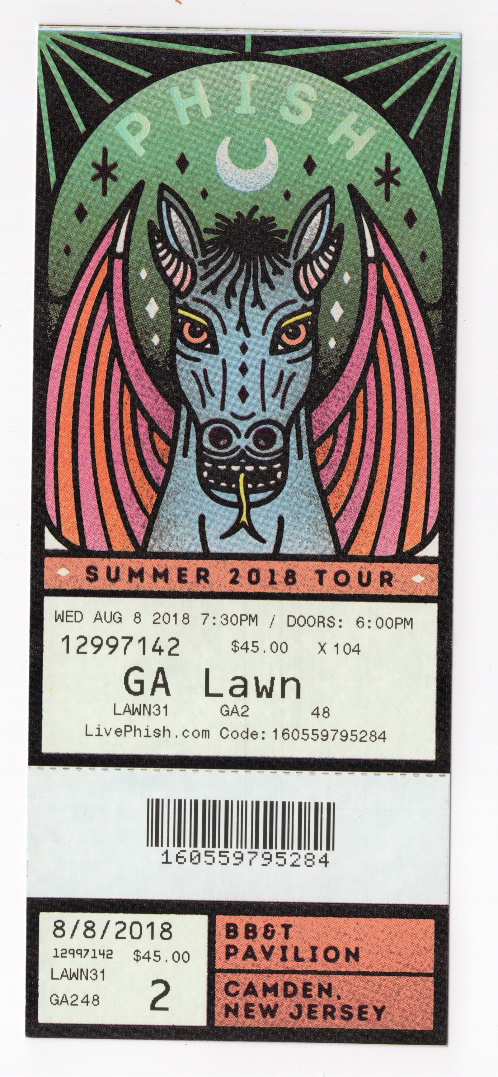 Ticket for 2018-08-08 at BB&T Pavilion