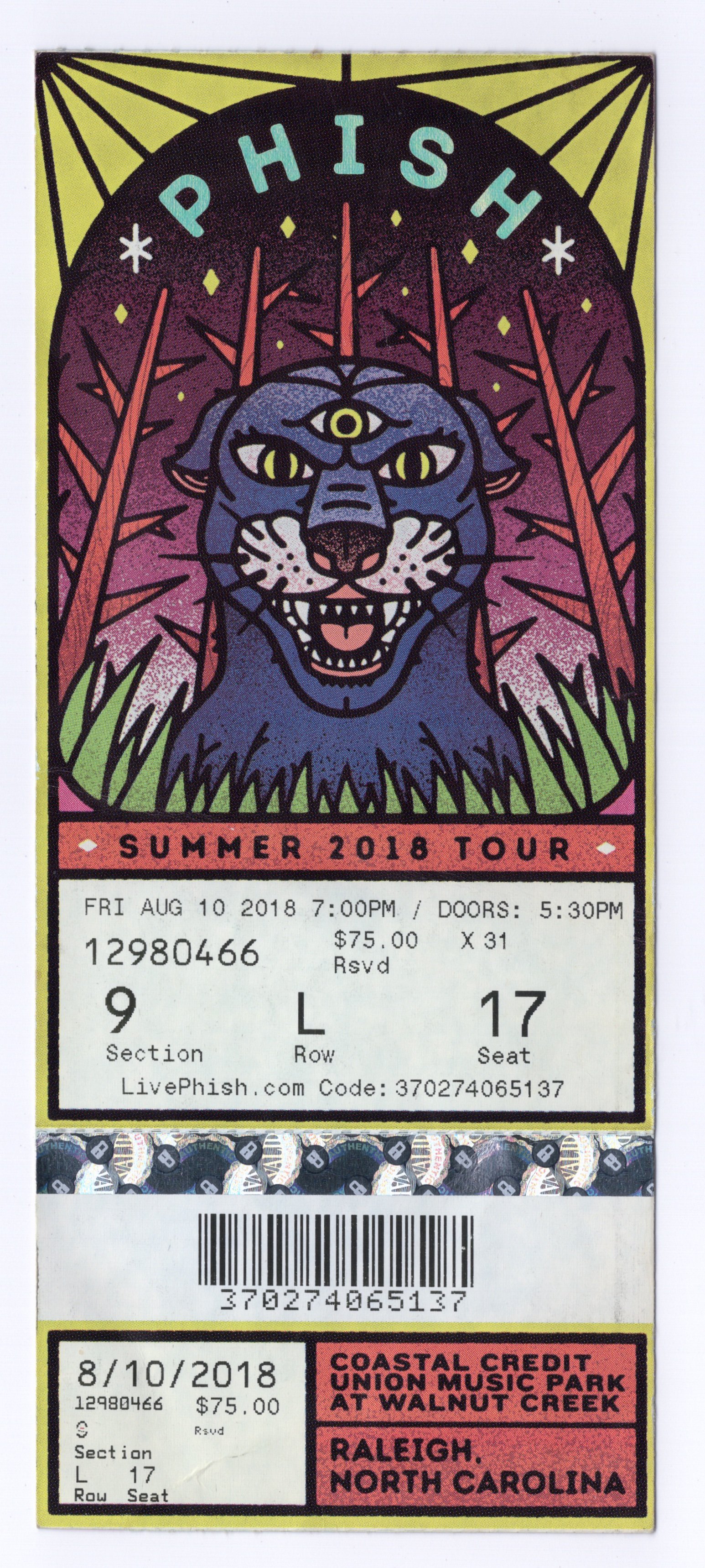 Ticket for 2018-08-10 at Walnut Creek