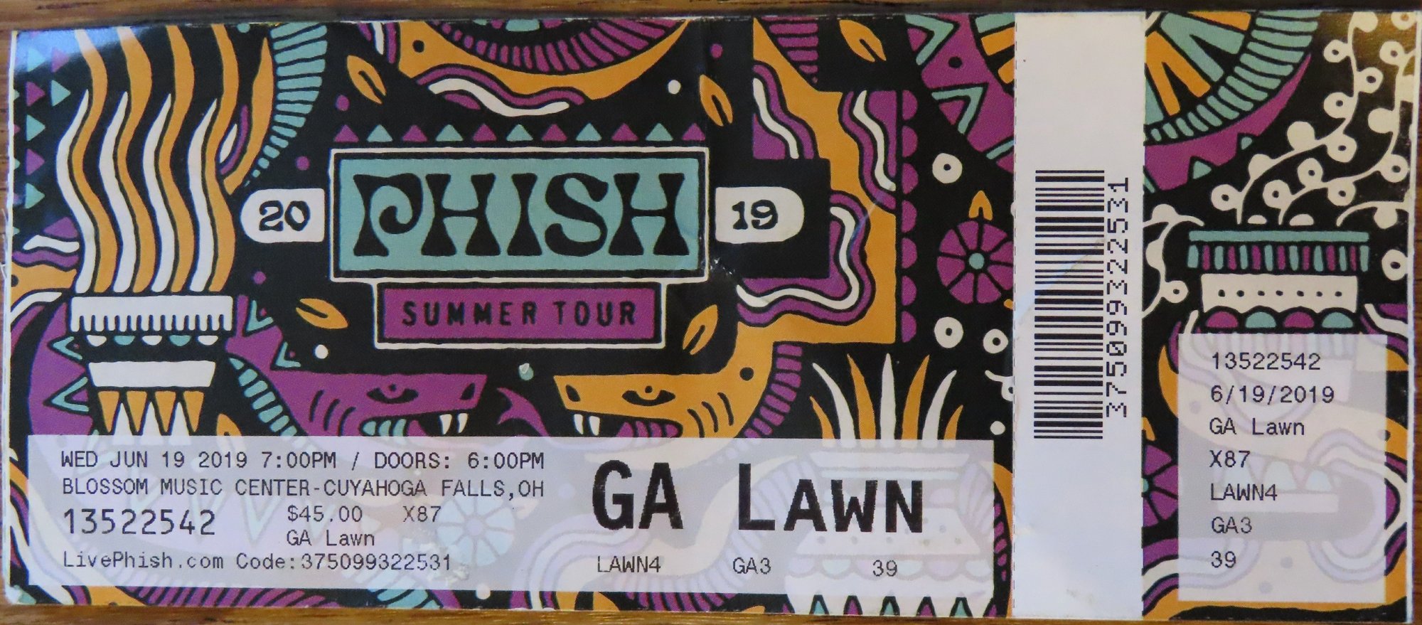 Ticket for 2019-06-19 at Blossom Music Center