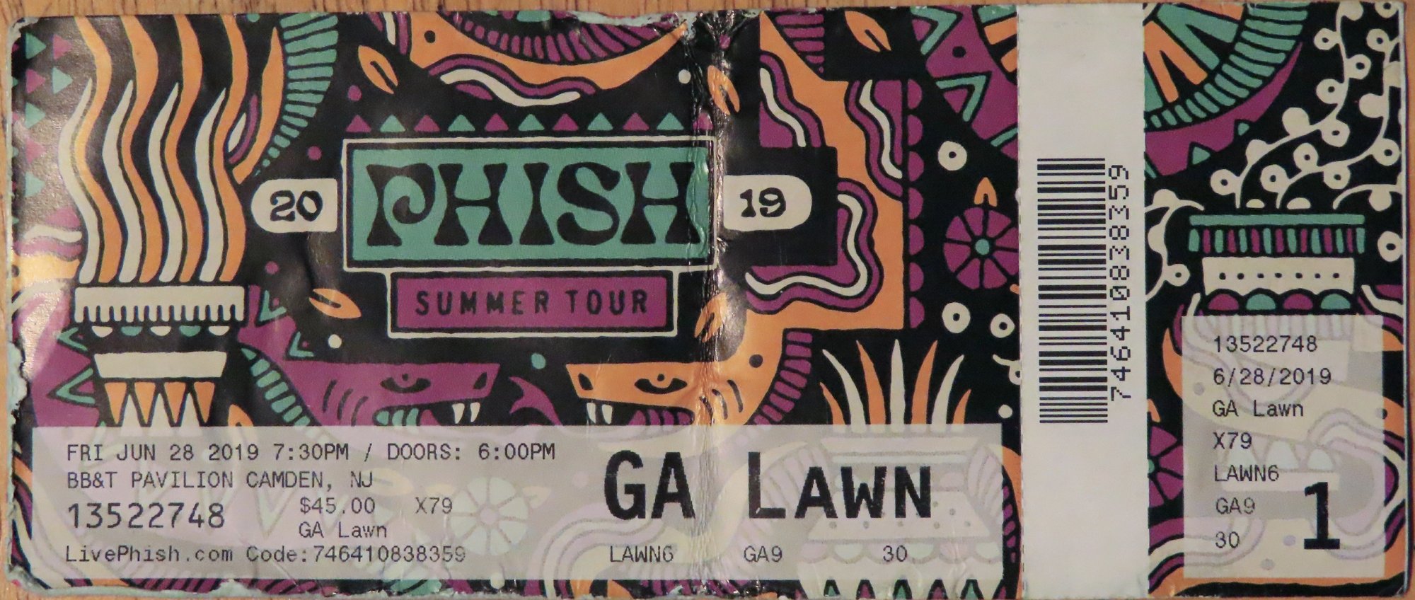 Ticket for 2019-06-28 at BB&T Pavilion