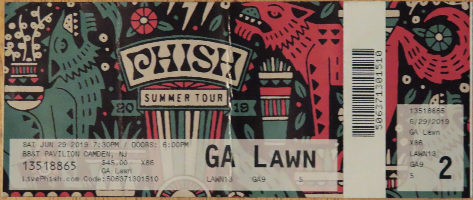 Ticket for 2019-06-29 at BB&T Pavilion
