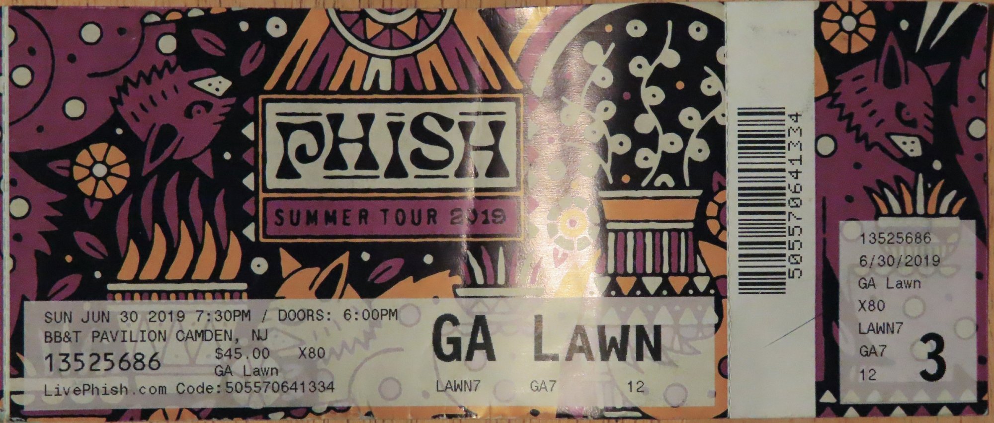 Ticket for 2019-06-30 at BB&T Pavilion