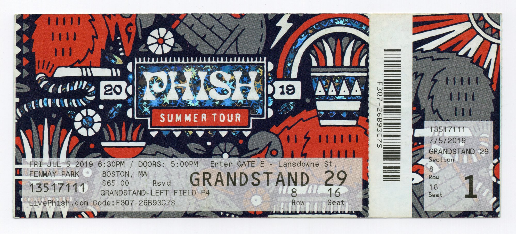 Ticket for 2019-07-05 at Fenway Park