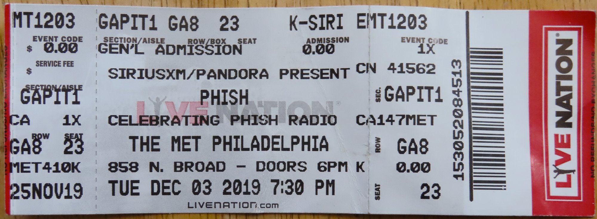 Ticket for 2019-12-03 at Met Philadelphia