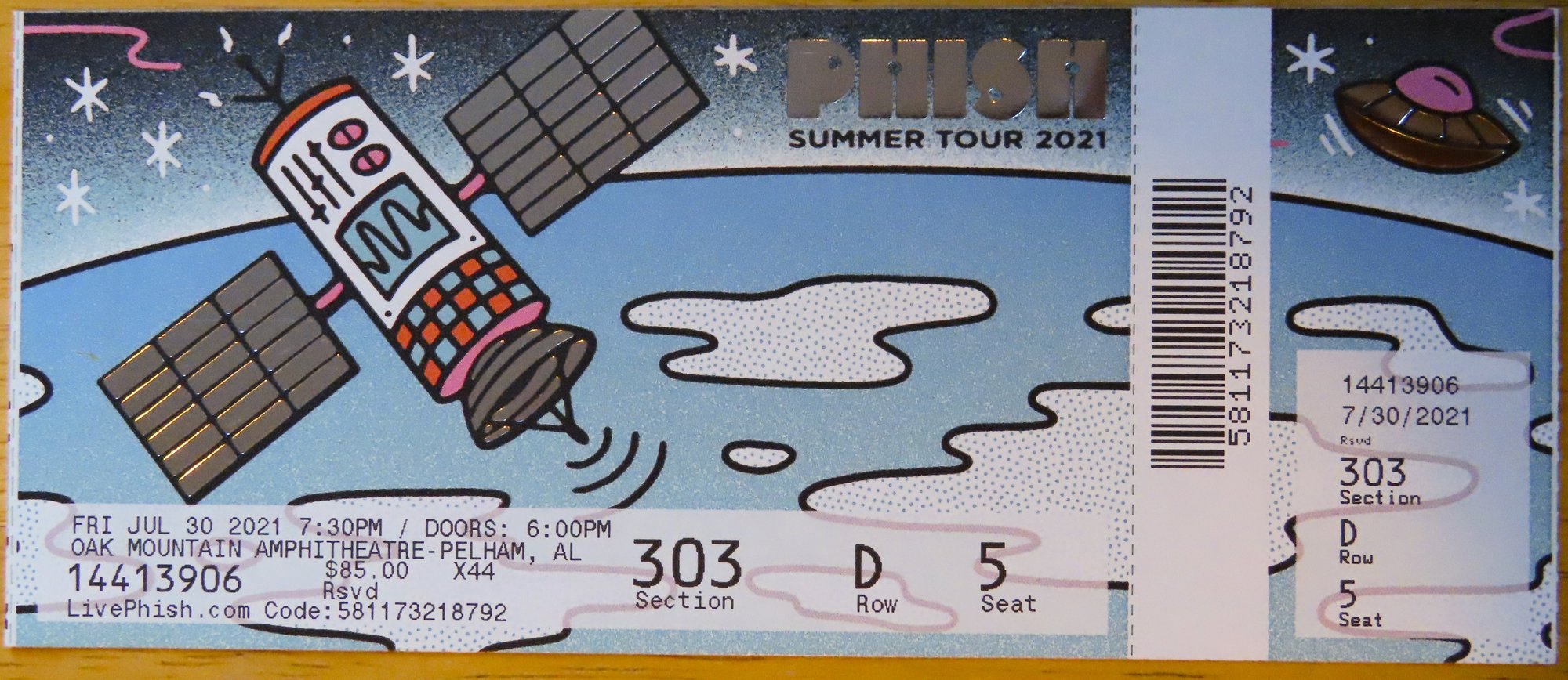 Ticket for 2021-07-30 at Oak Mountain Amphitheatre