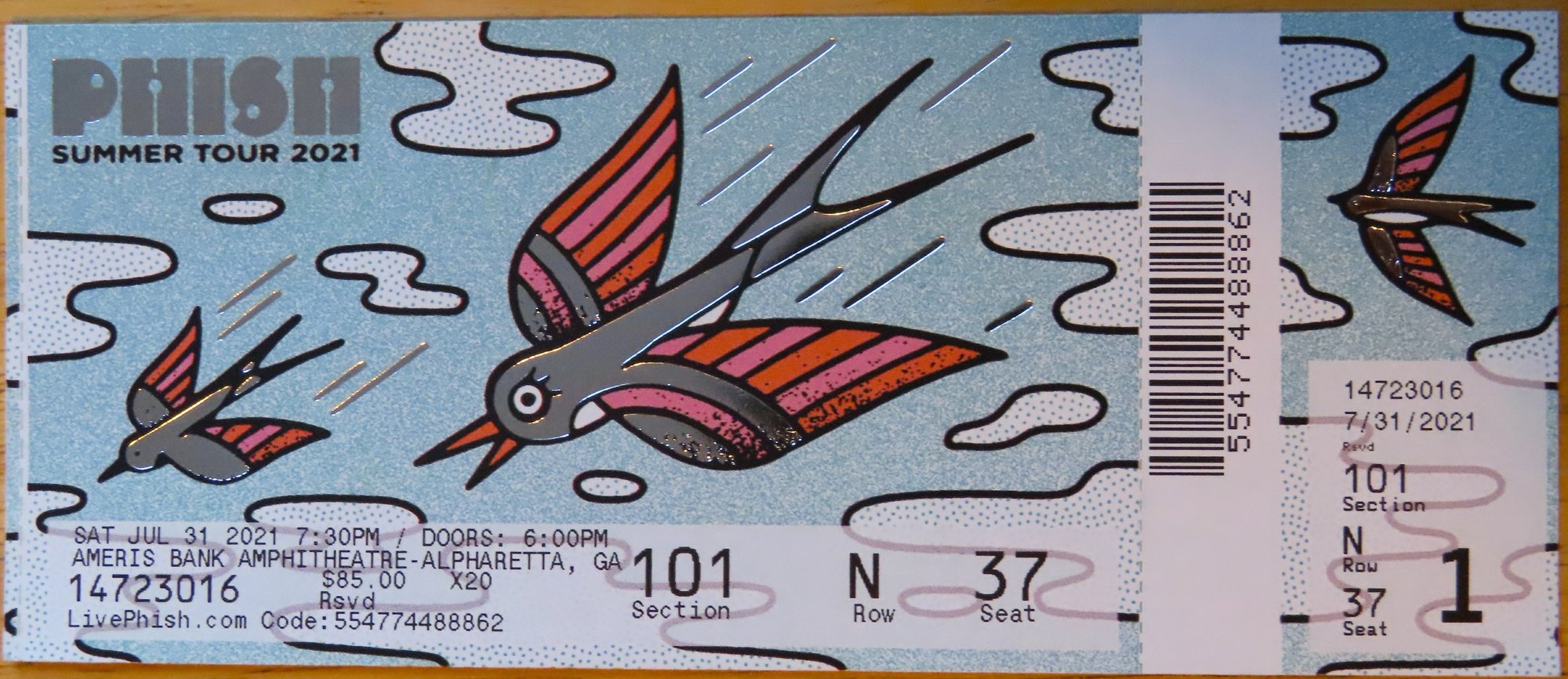 Ticket for 2021-07-31 at Ameris Bank Amphitheatre