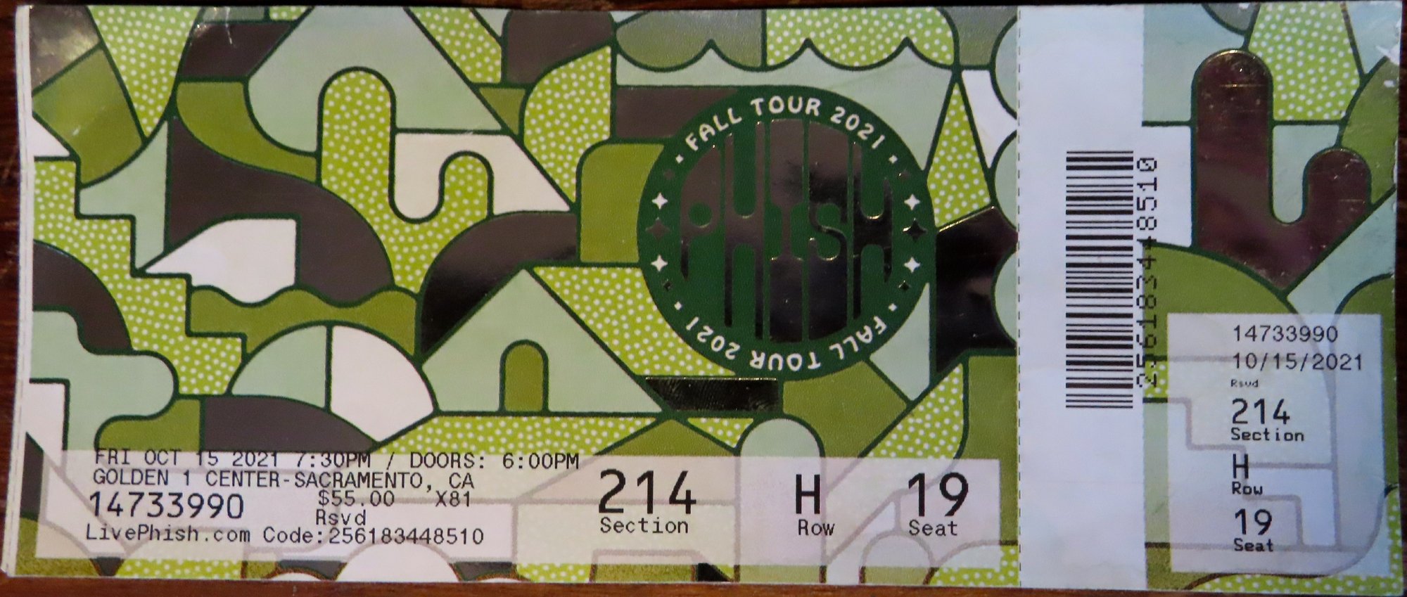 Ticket for 2021-10-15 at Golden 1 Center