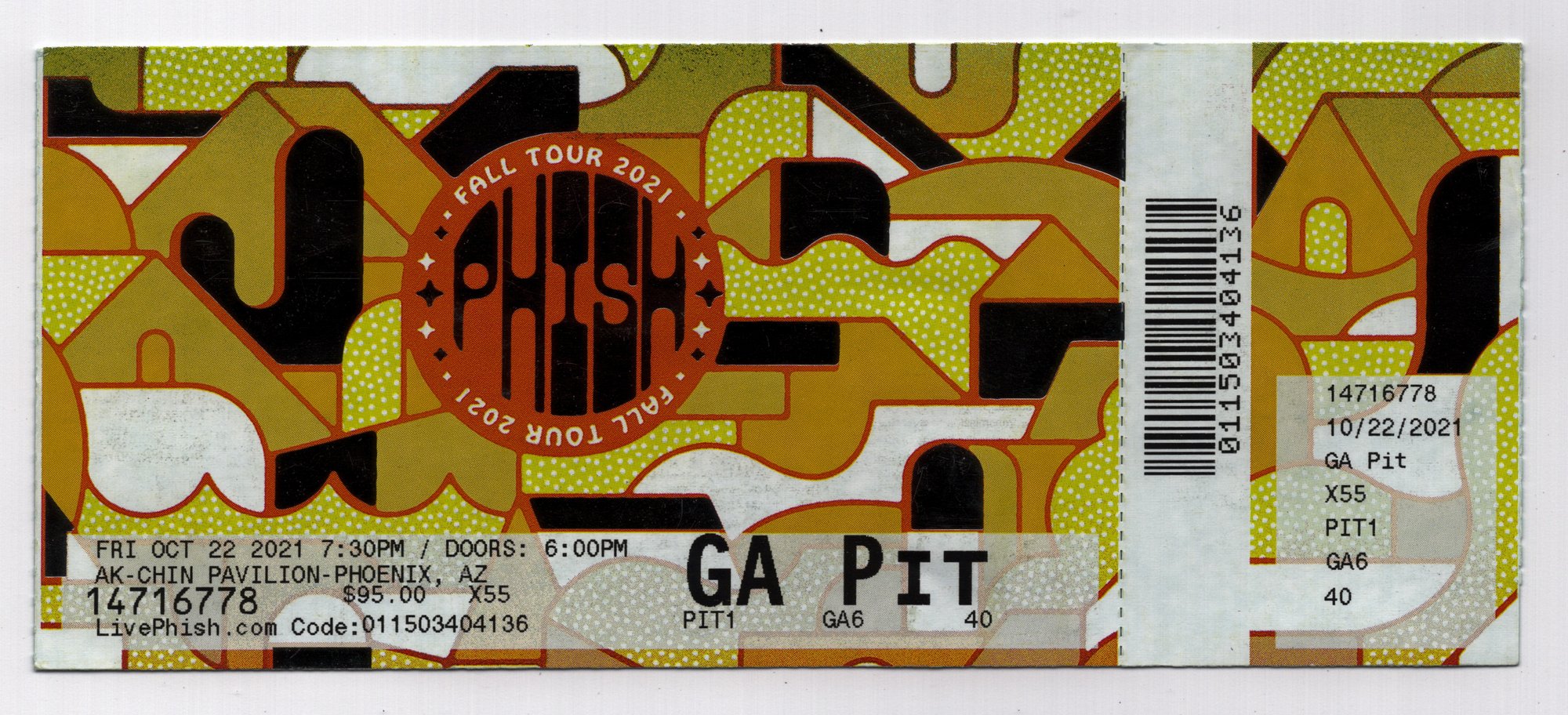 Ticket for 2021-10-22 at Ak-Chin Pavilion