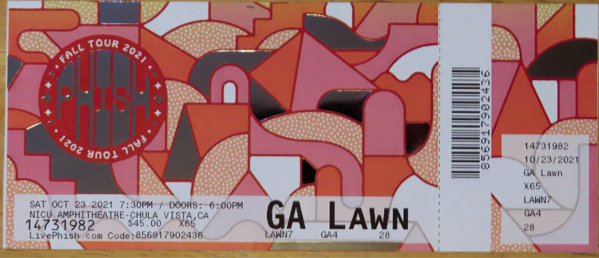 Ticket for 2021-10-23 at North Island Credit Union Amphitheatre