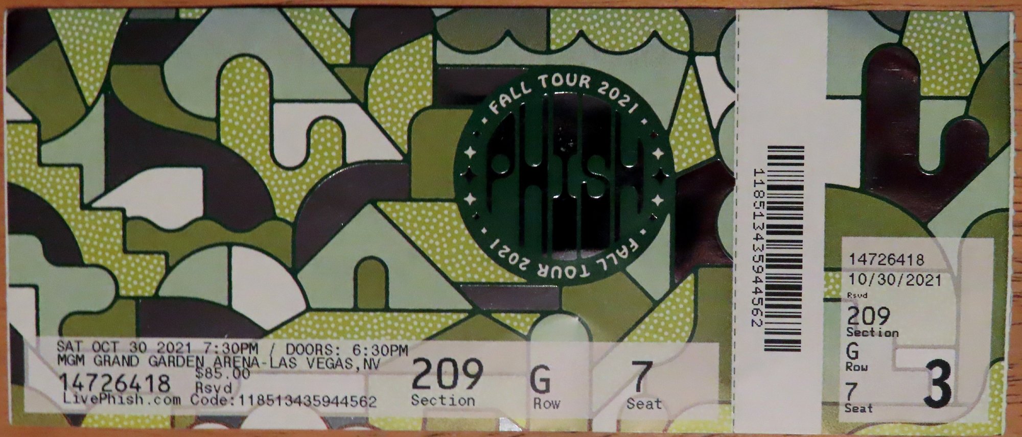 Ticket for 2021-10-30 at MGM Grand Garden Arena
