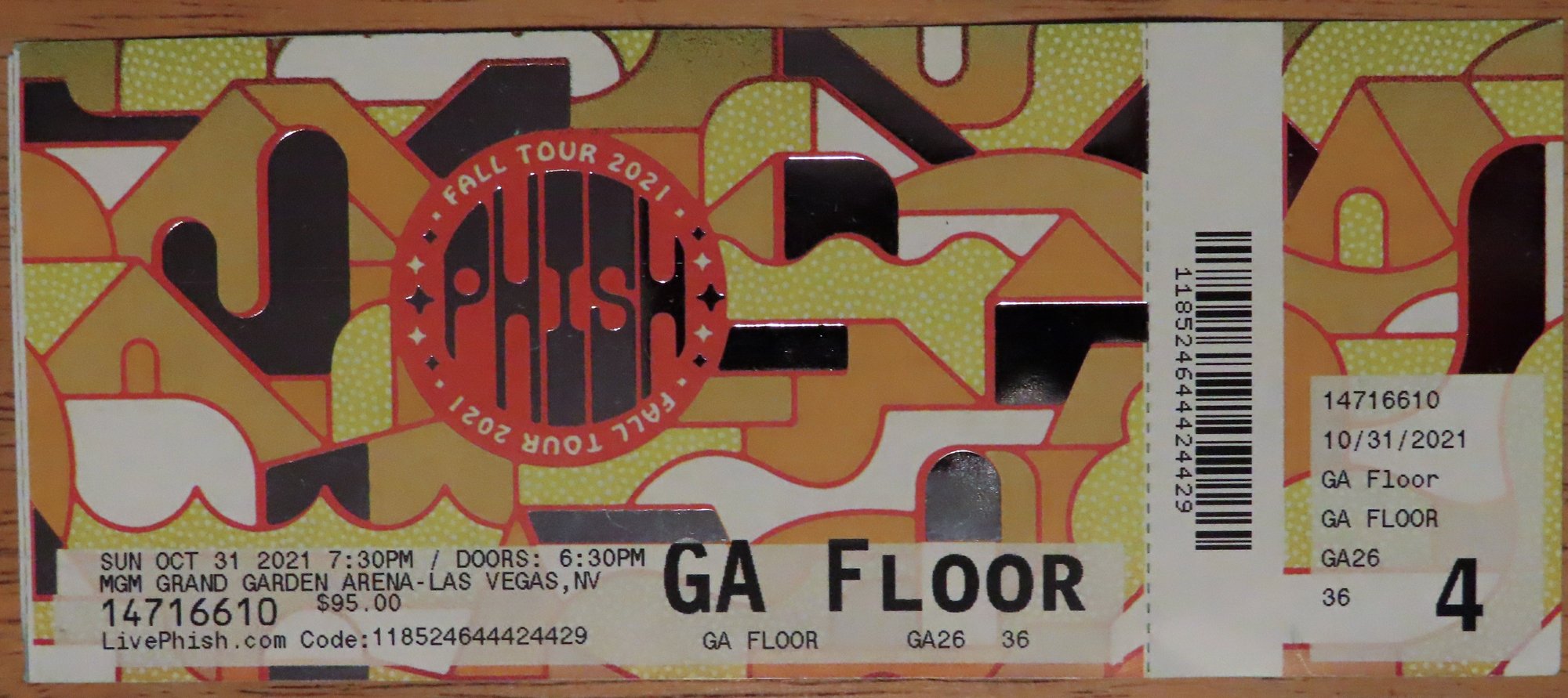 Ticket for 2021-10-31 at MGM Grand Garden Arena